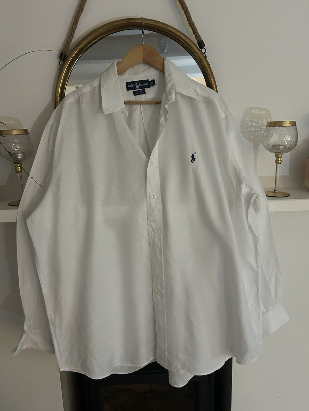 Ralph Lauren 100% Linen White Long-Sleeved Shirt, Size L