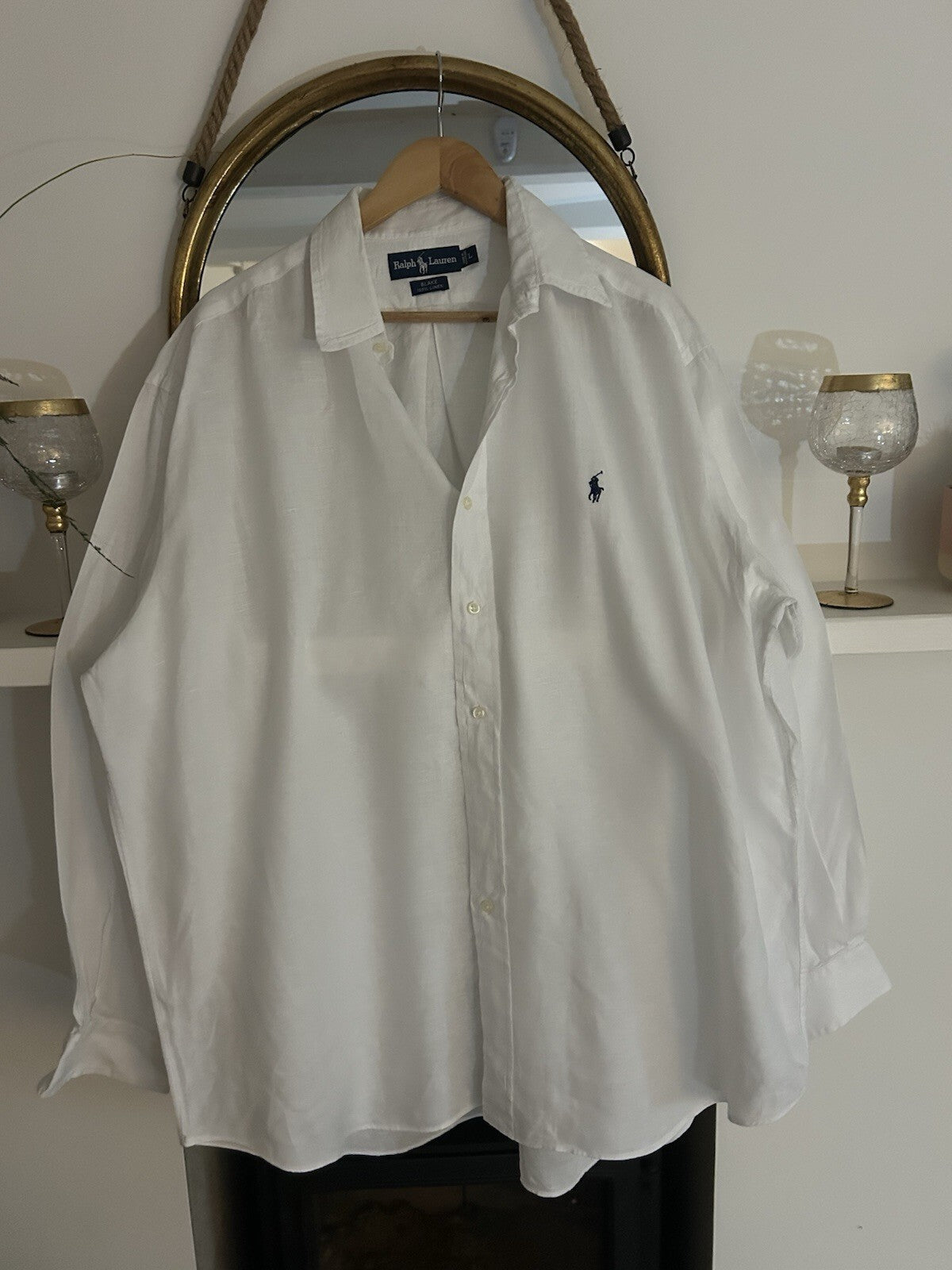 Ralph Lauren 100% Linen White Long-Sleeved Shirt, Size L