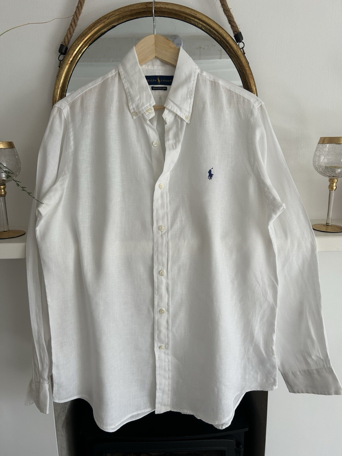 Ralph Lauren 100% Linen White Long-Sleeved Shirt, Size M