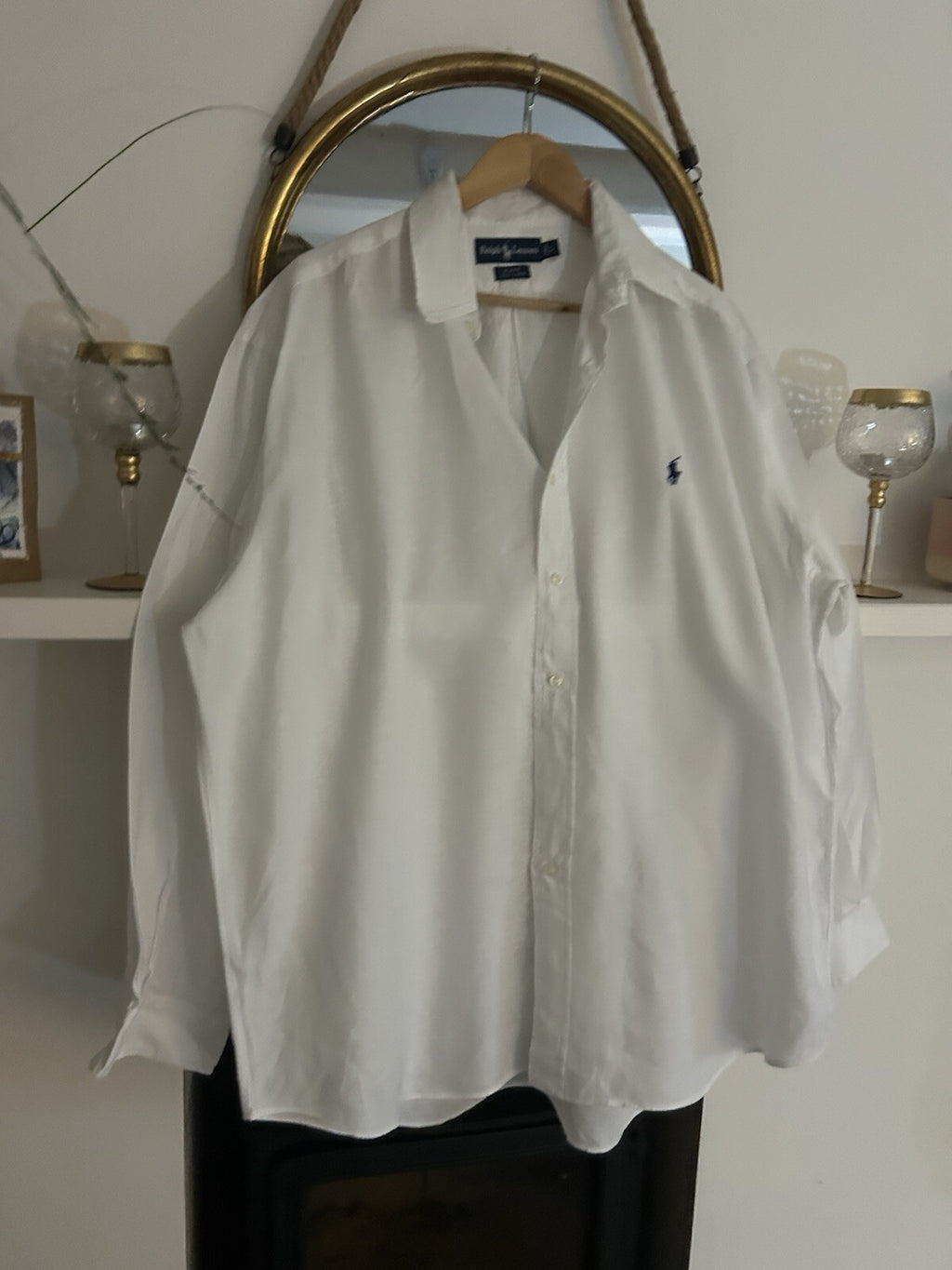 Ralph Lauren 100% Linen White Long-Sleeved Shirt, Size L