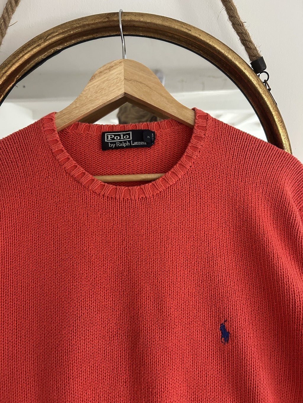Ralph Lauren Solid Red 100% Cotton Knitted Jumper, Size L