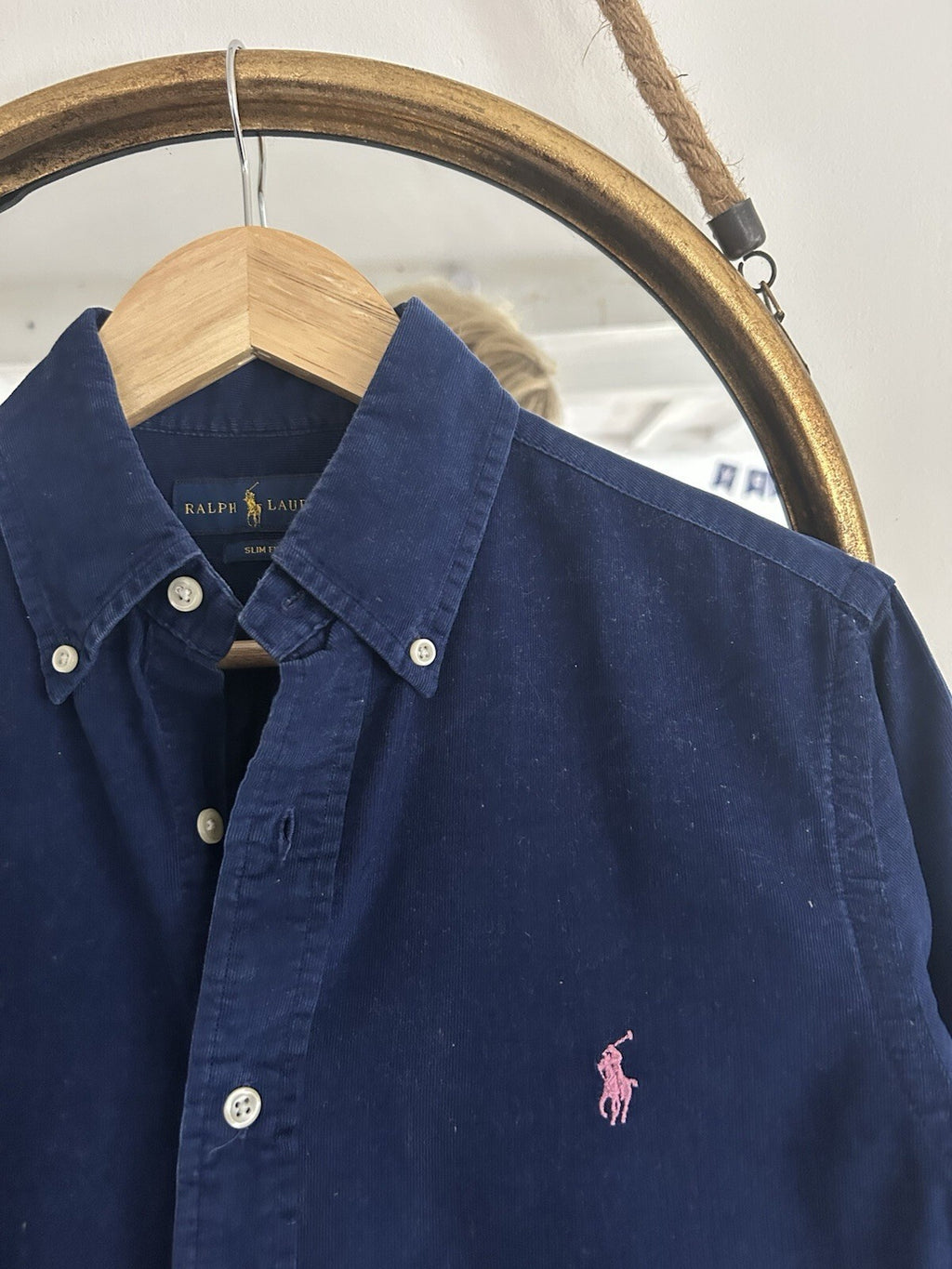 Ralph Lauren Navy Corduroy Long-Sleeved Shirt, Size S - Slim Fit