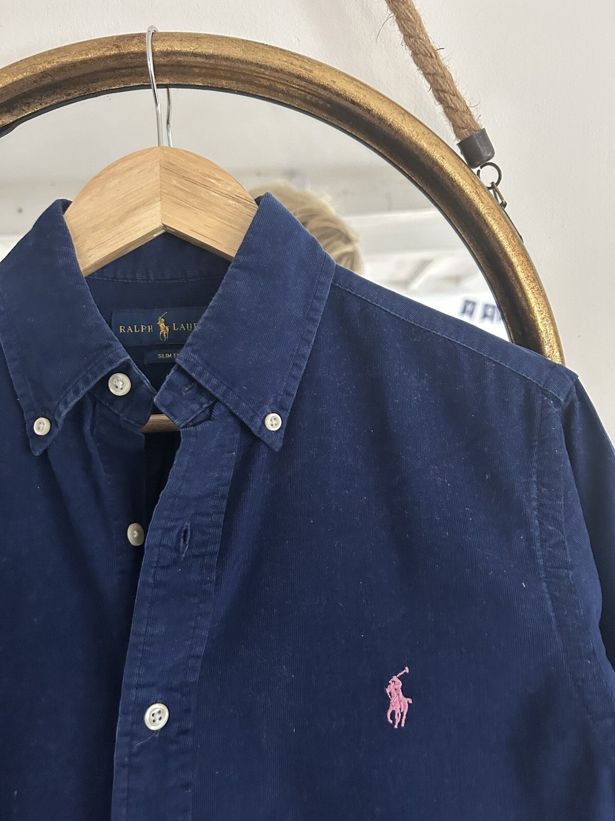 Ralph Lauren Navy Corduroy Long-Sleeved Shirt, Size S - Slim Fit