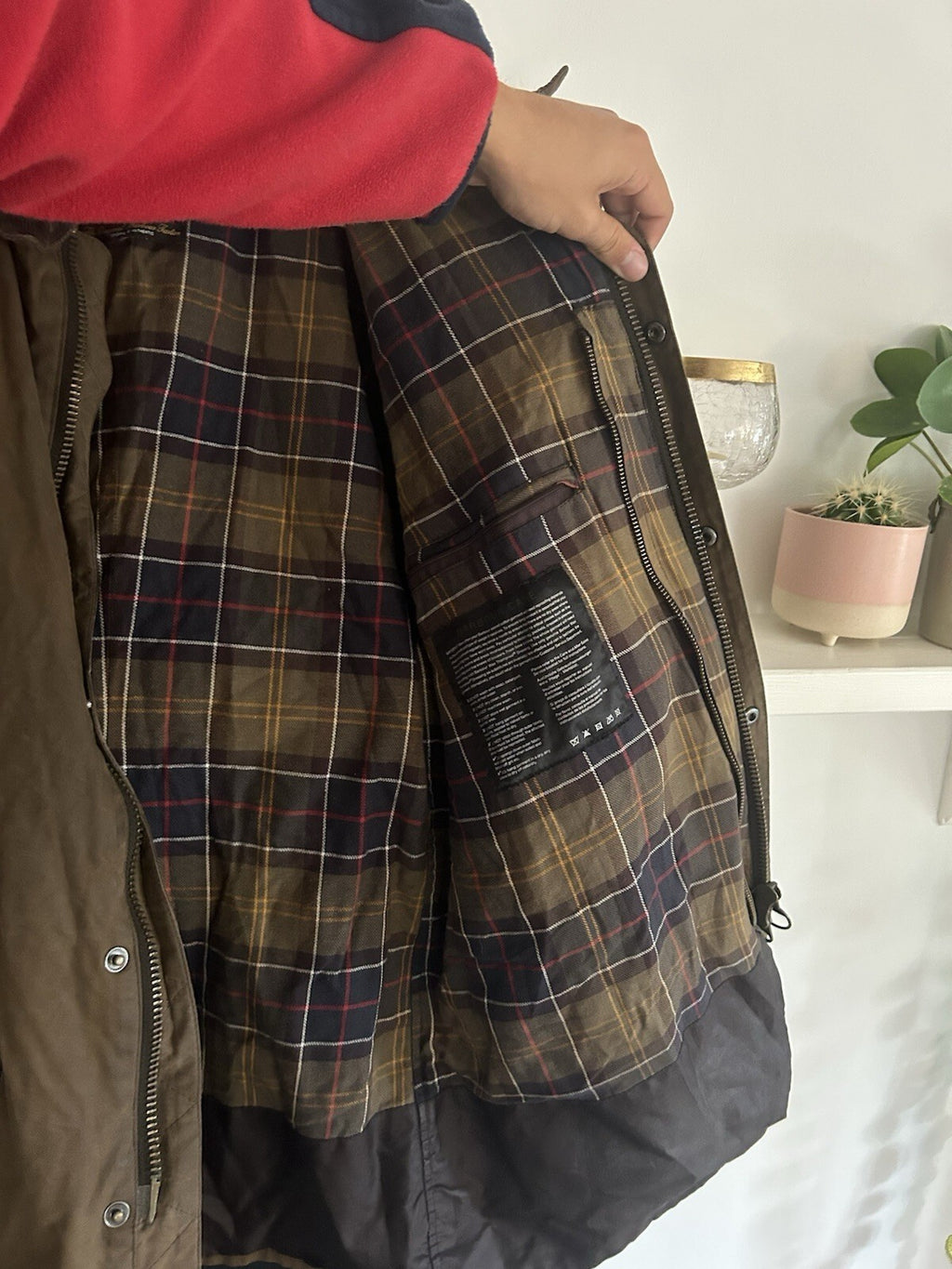 Barbour Bristol Wax Jacket Olive Green Medium M Tartan Lined Country Coat