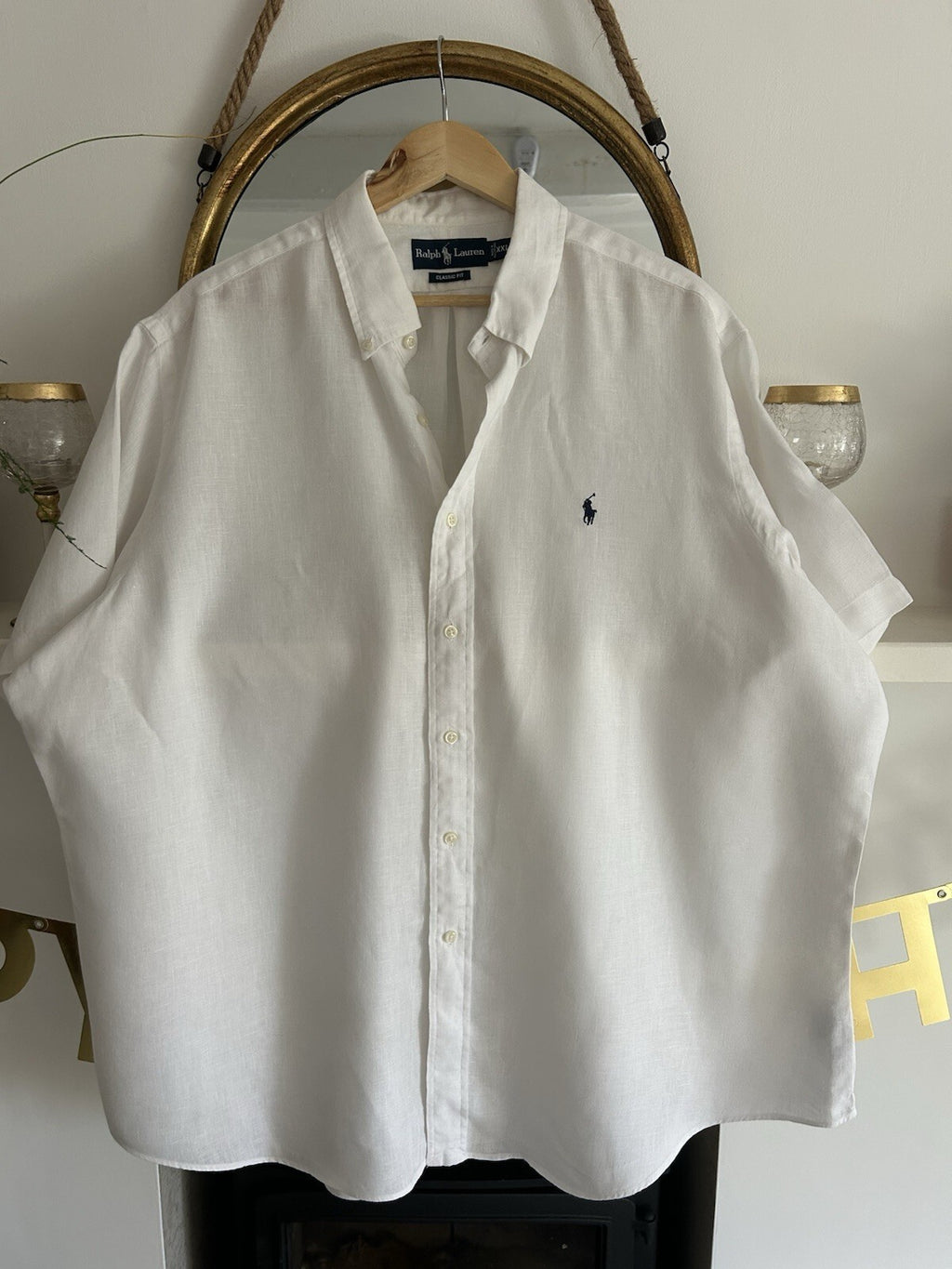 Ralph Lauren 100% Linen White Short-Sleeved Shirt, Size XXL - Classic Fit