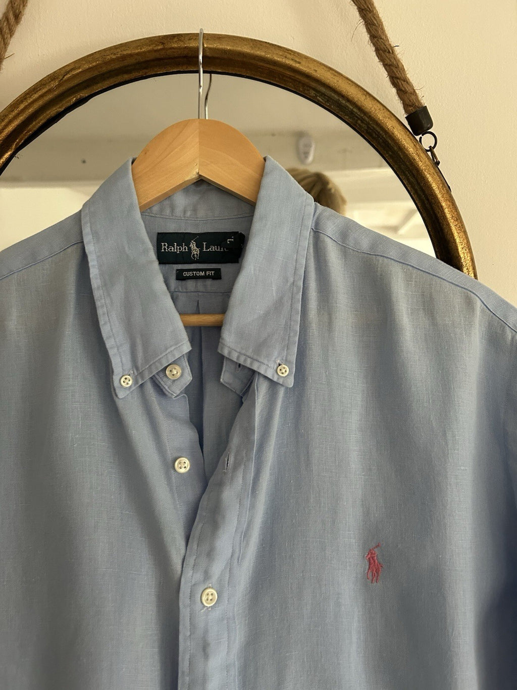 Ralph Lauren 100% Linen Light Blue Short-Sleeved Shirt, Size XXL