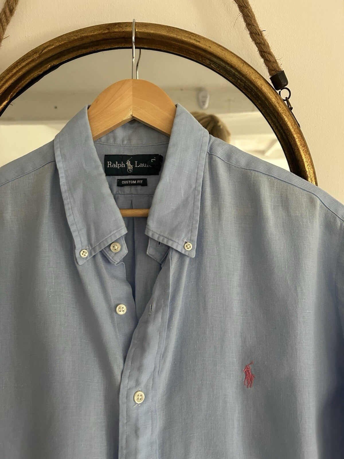 Ralph Lauren 100% Linen Light Blue Short-Sleeved Shirt, Size XXL