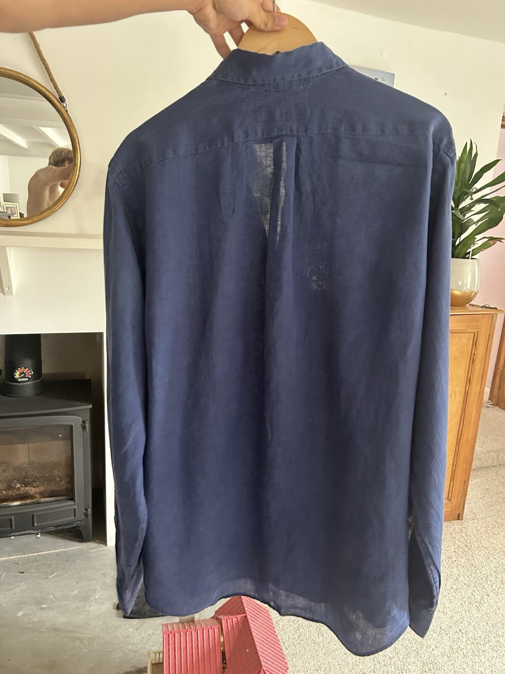 Ralph Lauren 100% Linen Navy Long-Sleeved Shirt, Size XL