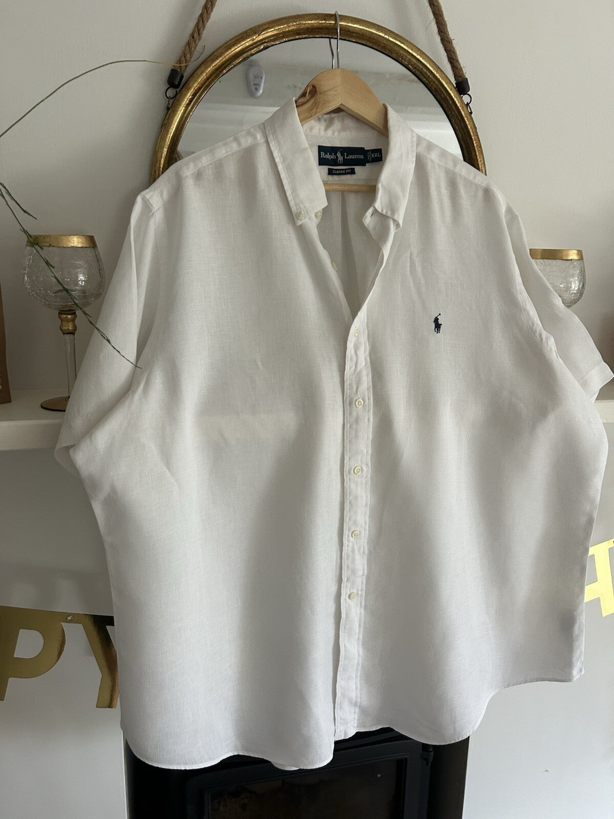 Ralph Lauren 100% Linen White Short-Sleeved Shirt, Size XXL - Classic Fit