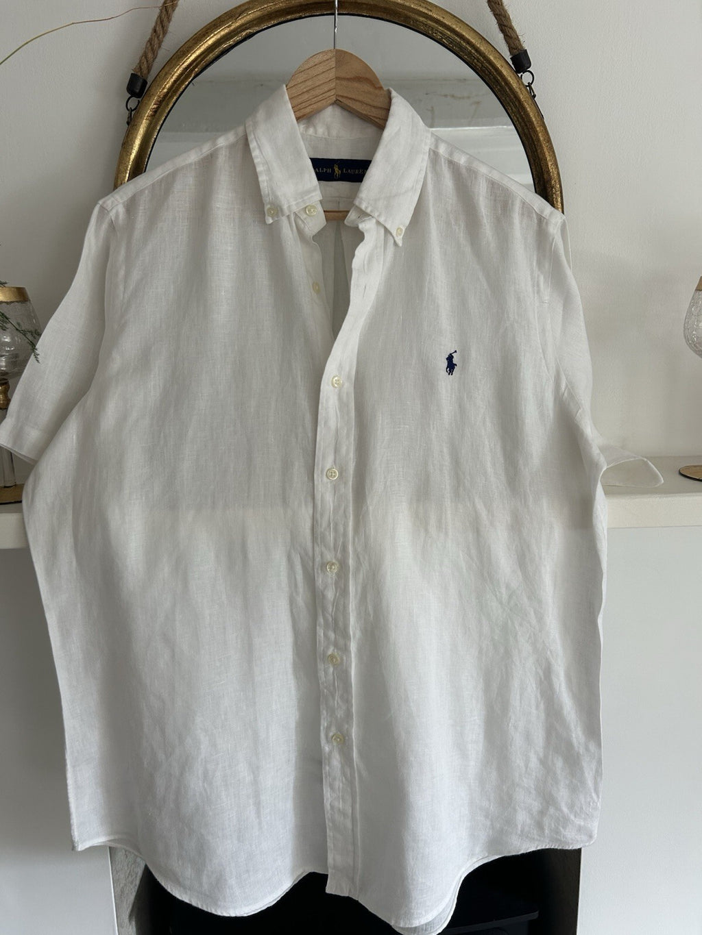 Ralph Lauren 100% Linen Solid White Short-Sleeved Shirt, Size M