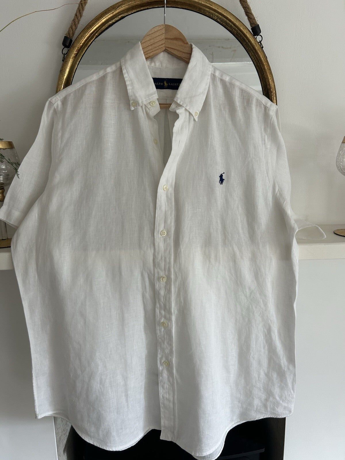 Ralph Lauren 100% Linen Solid White Short-Sleeved Shirt, Size M