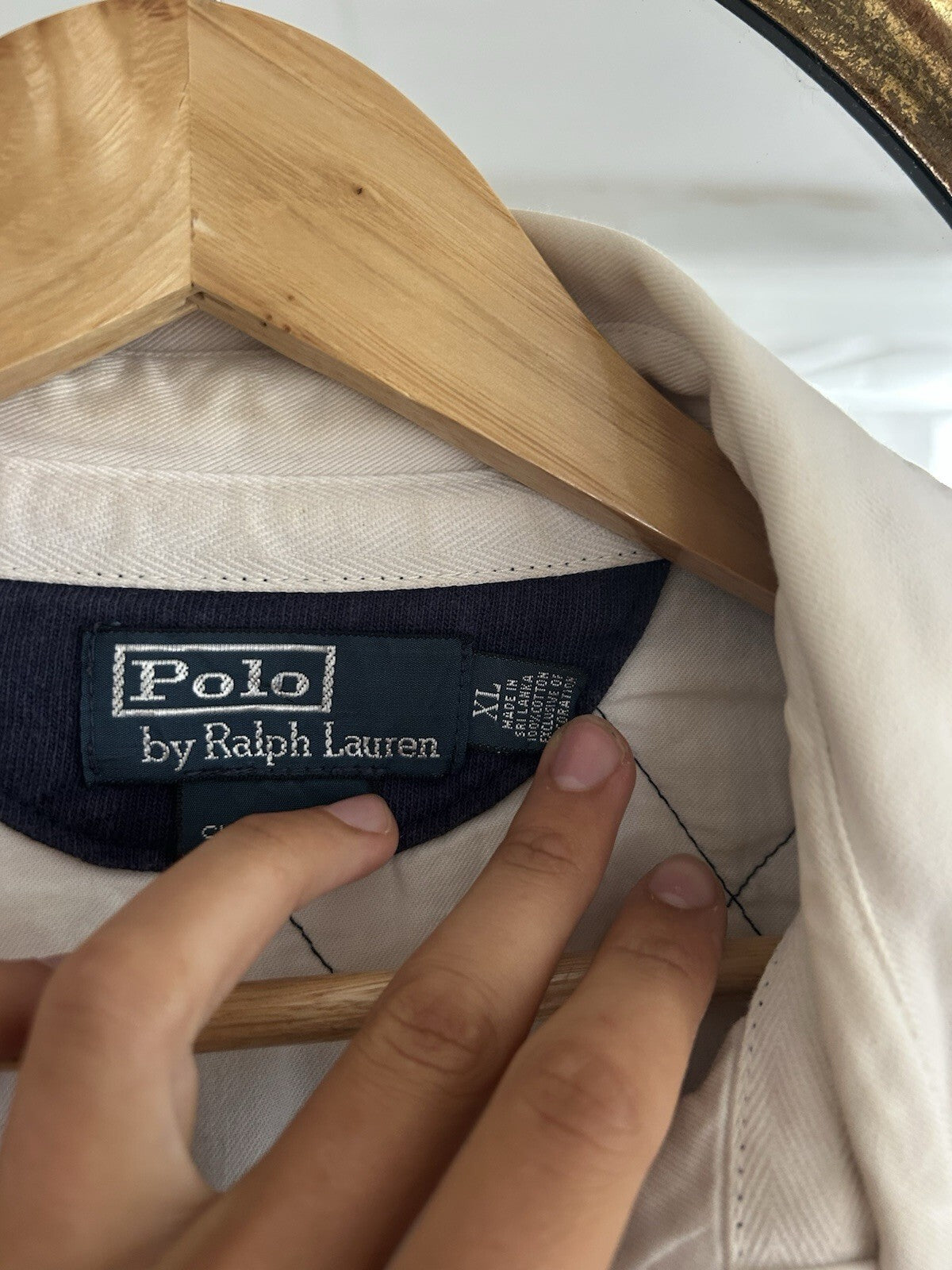 Ralph Lauren Navy Blue And White Striped Rugby Shirt, Size XL