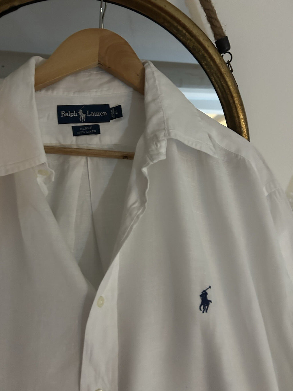 Ralph Lauren 100% Linen White Long-Sleeved Shirt, Size L