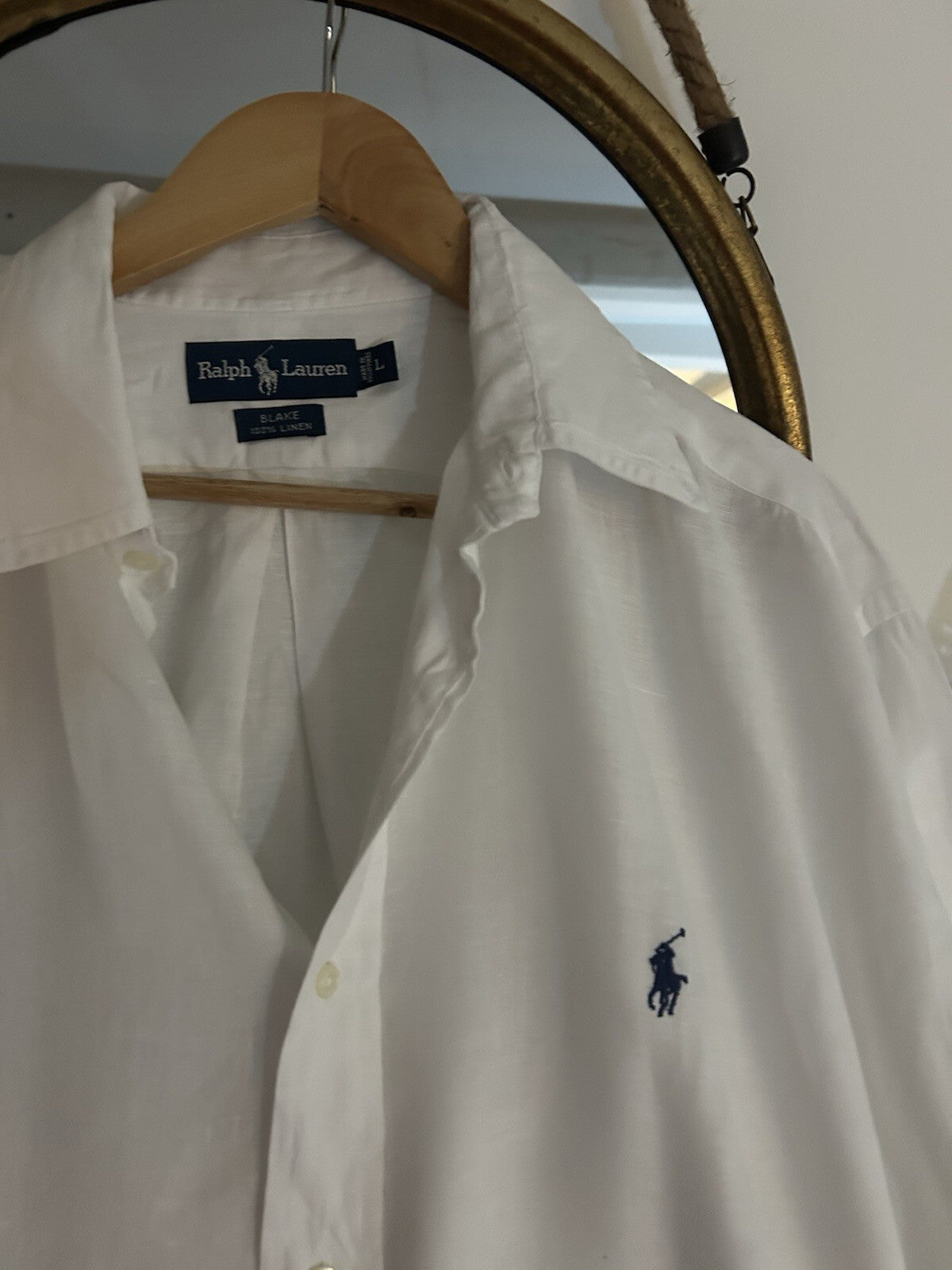 Ralph Lauren 100% Linen White Long-Sleeved Shirt, Size L
