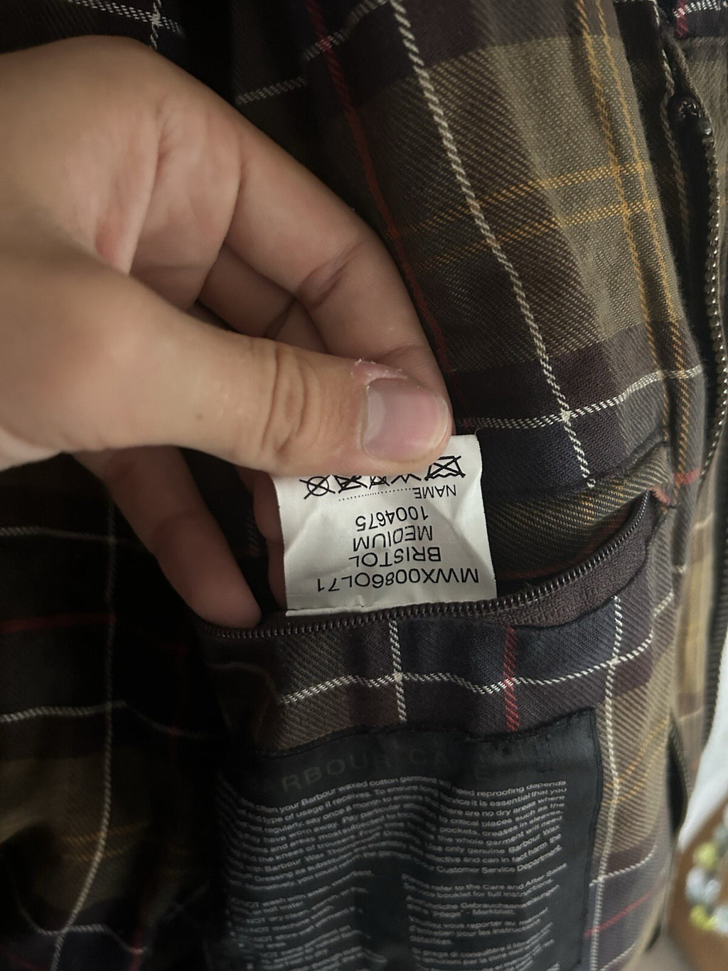 Barbour Bristol Wax Jacket Olive Green Medium M Tartan Lined Country Coat