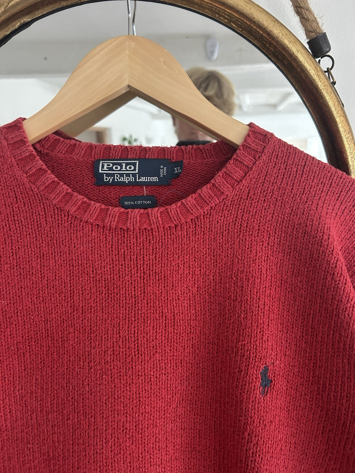 Ralph Lauren Solid Red 100% Cotton Knitted Jumper, Size XL