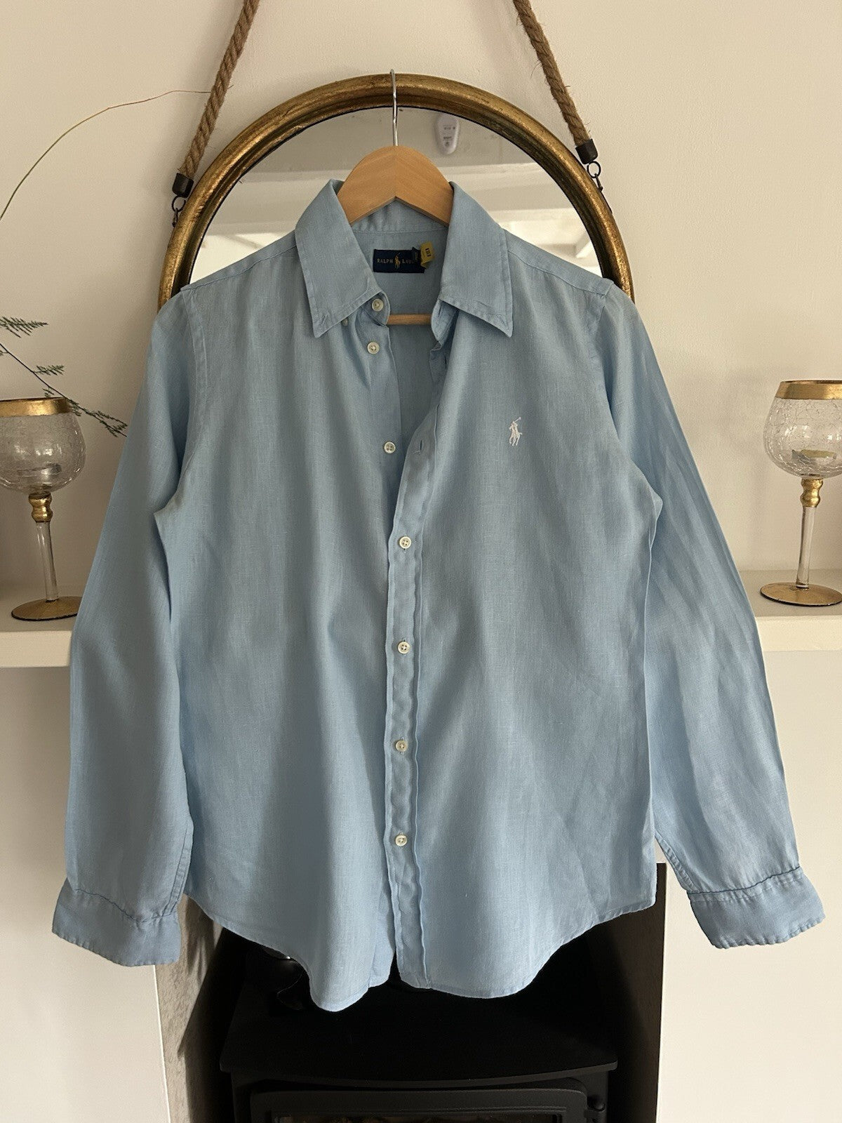 Women’s Ralph Lauren 100% Light Blue Linen Long-Sleeved Shirt, Size M