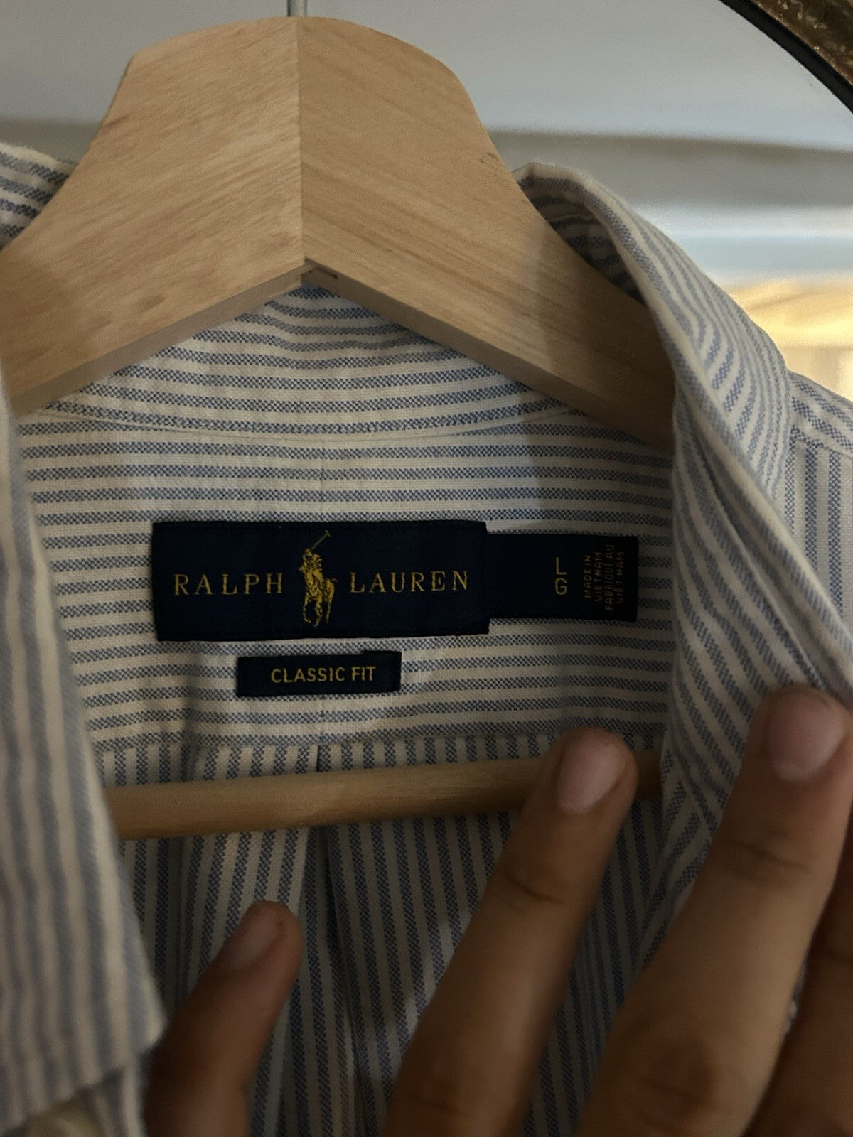 Ralph Lauren Light Blue And White Pin-Striped Short-Sleeved Shirt, Size L