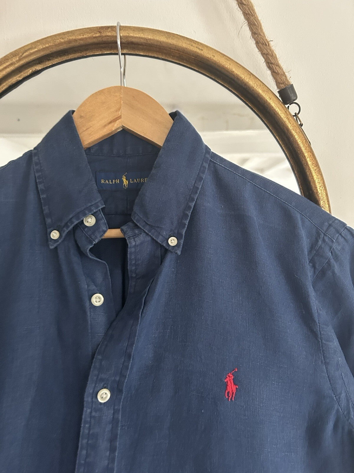 Ralph Lauren 100% Linen Navy Short-Sleeved Shirt, Size S