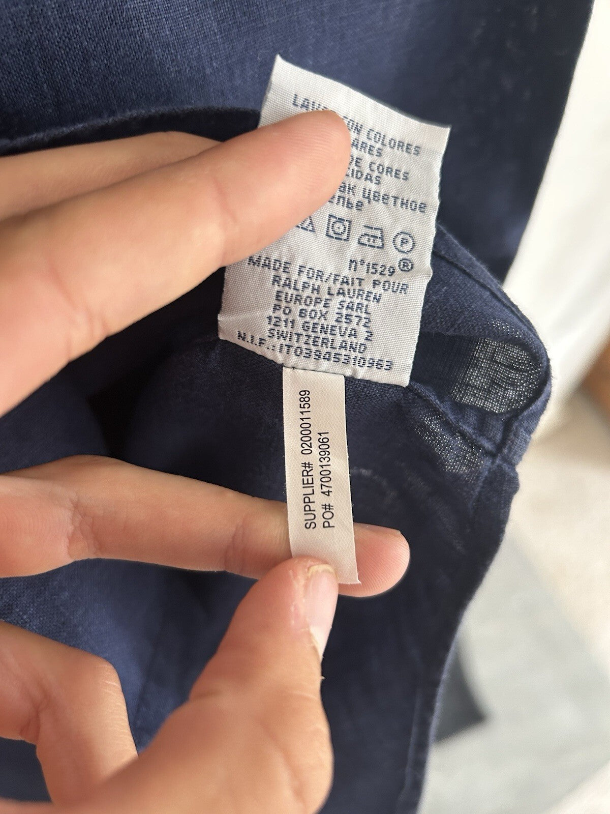 Ralph Lauren 100% Linen Solid Navy Short-Sleeved Shirt, Size S