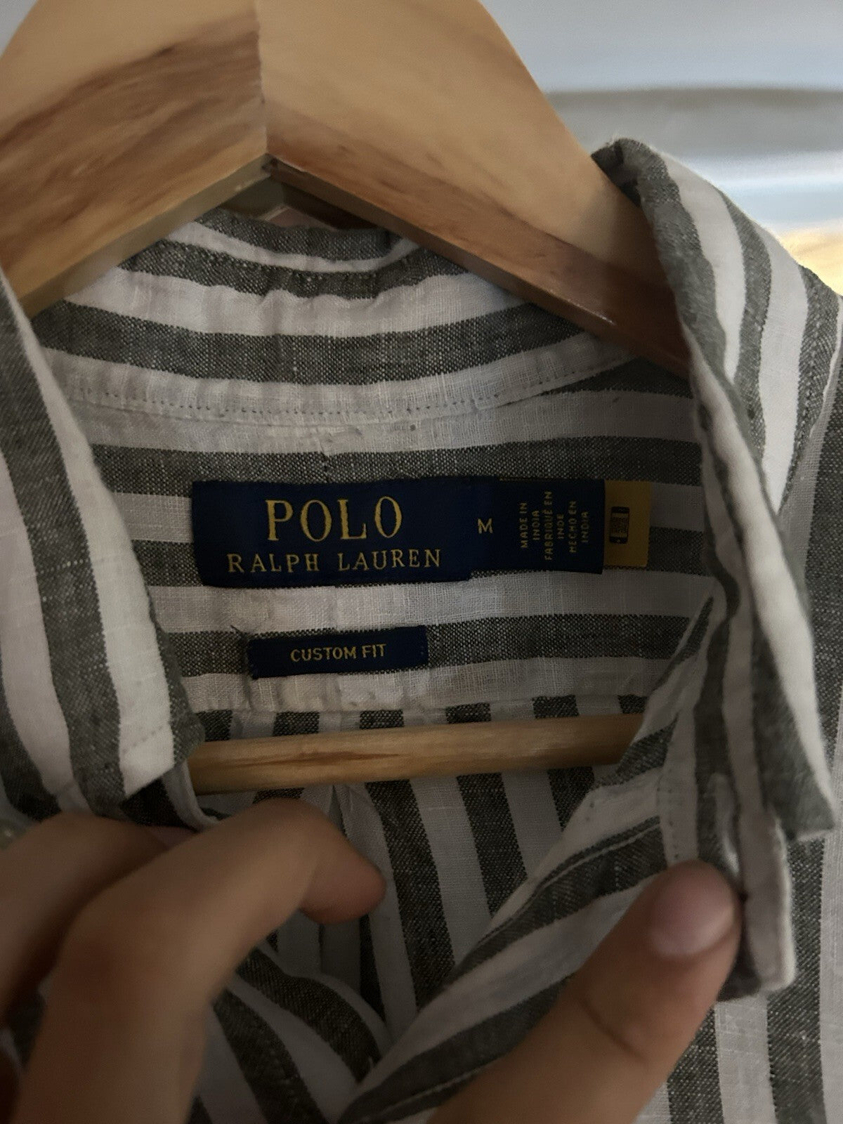 Ralph Lauren 100% Linen Black And White Striped Long-Sleeved Shirt, Size M