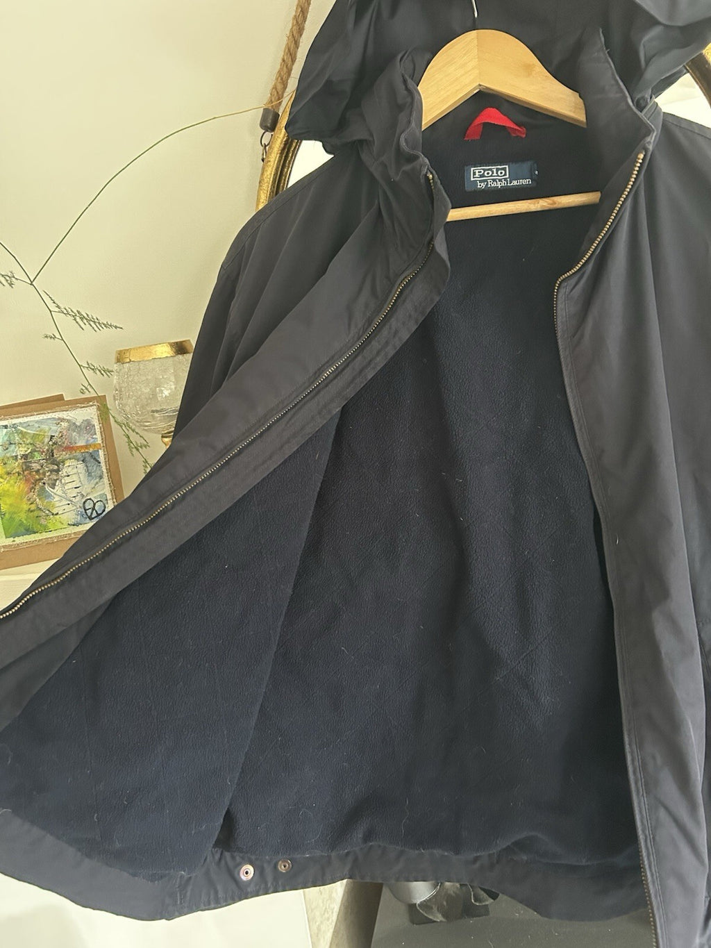 Vintage Ralph Lauren Navy Fleece Lined Hooded Jacket, Size XL