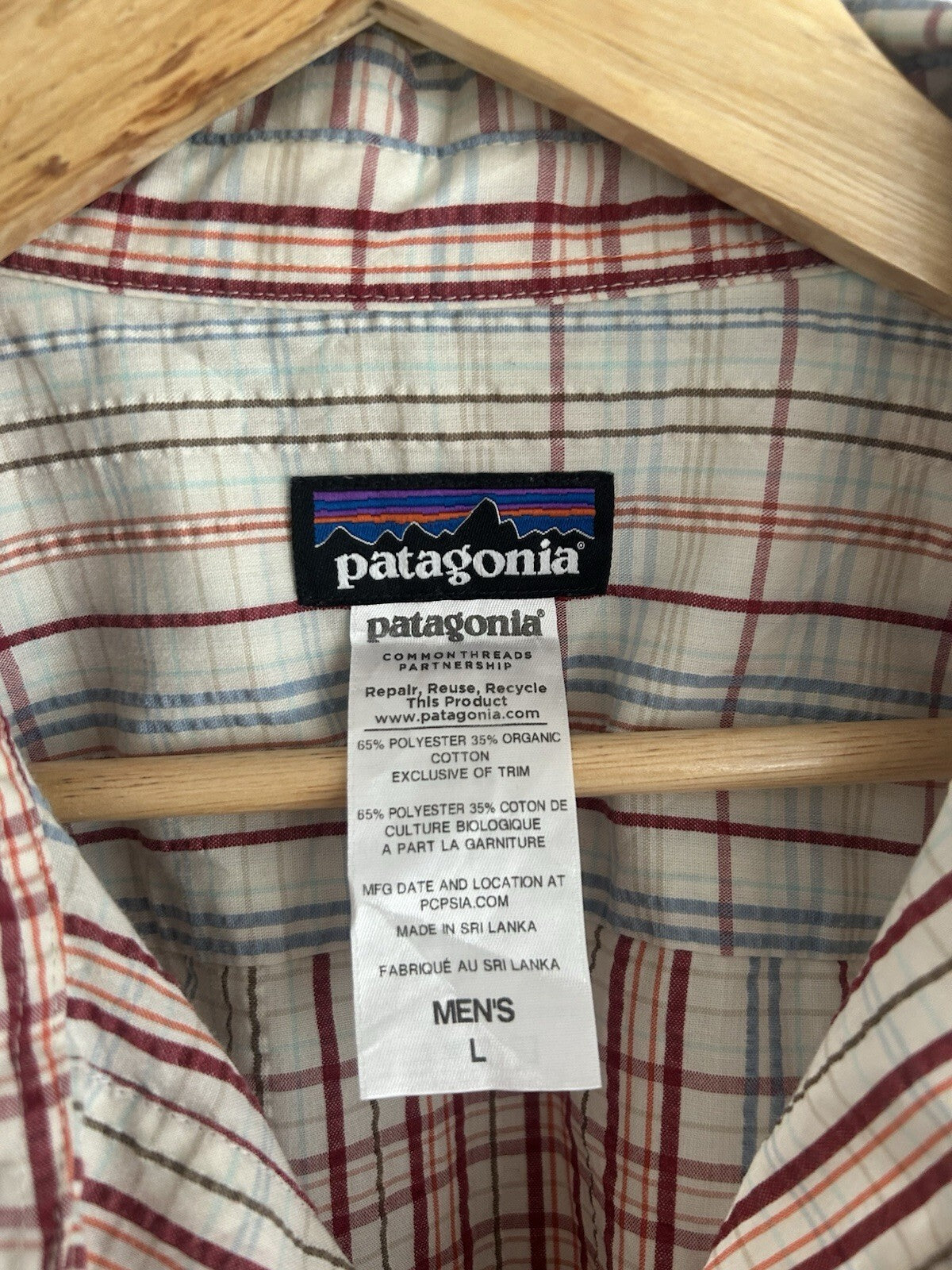 Patagonia Puckerware Shirt Mens L Plaid Seersucker Short Sleeve Organic Cotton