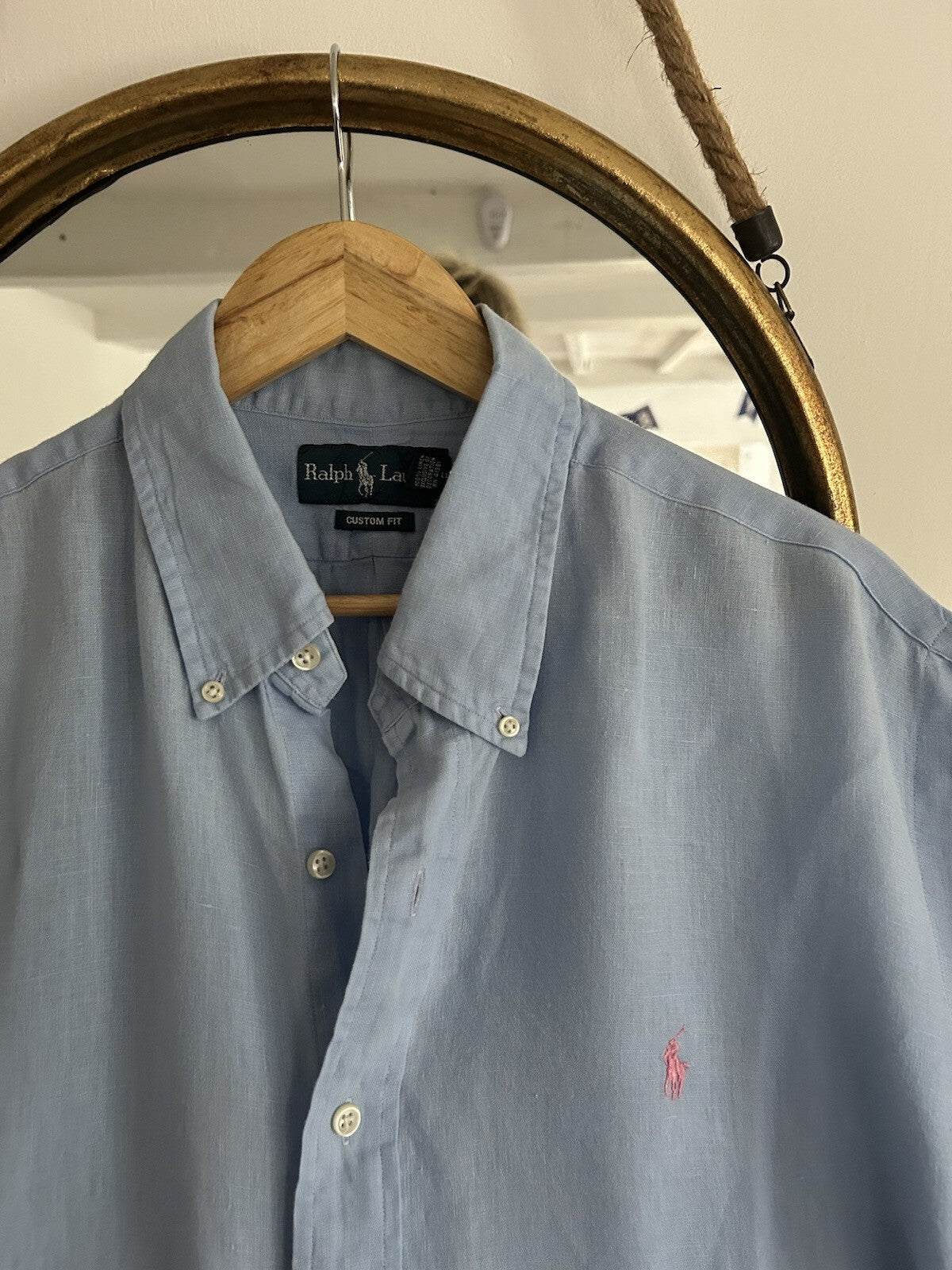 Ralph Lauren 100% Linen Light Blue Short-Sleeved Shirt, Size XXL