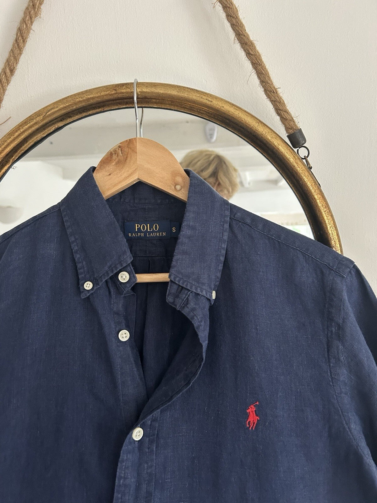 Ralph Lauren 100% Linen Solid Navy Short-Sleeved Shirt, Size S