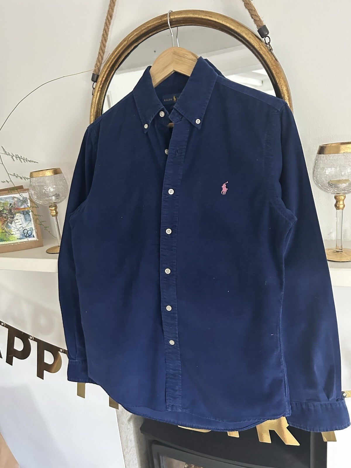 Ralph Lauren Navy Corduroy Long-Sleeved Shirt, Size S - Slim Fit