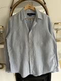 Ralph Lauren 100% Linen Blue And White Striped Long-Sleeved Shirt, Size M