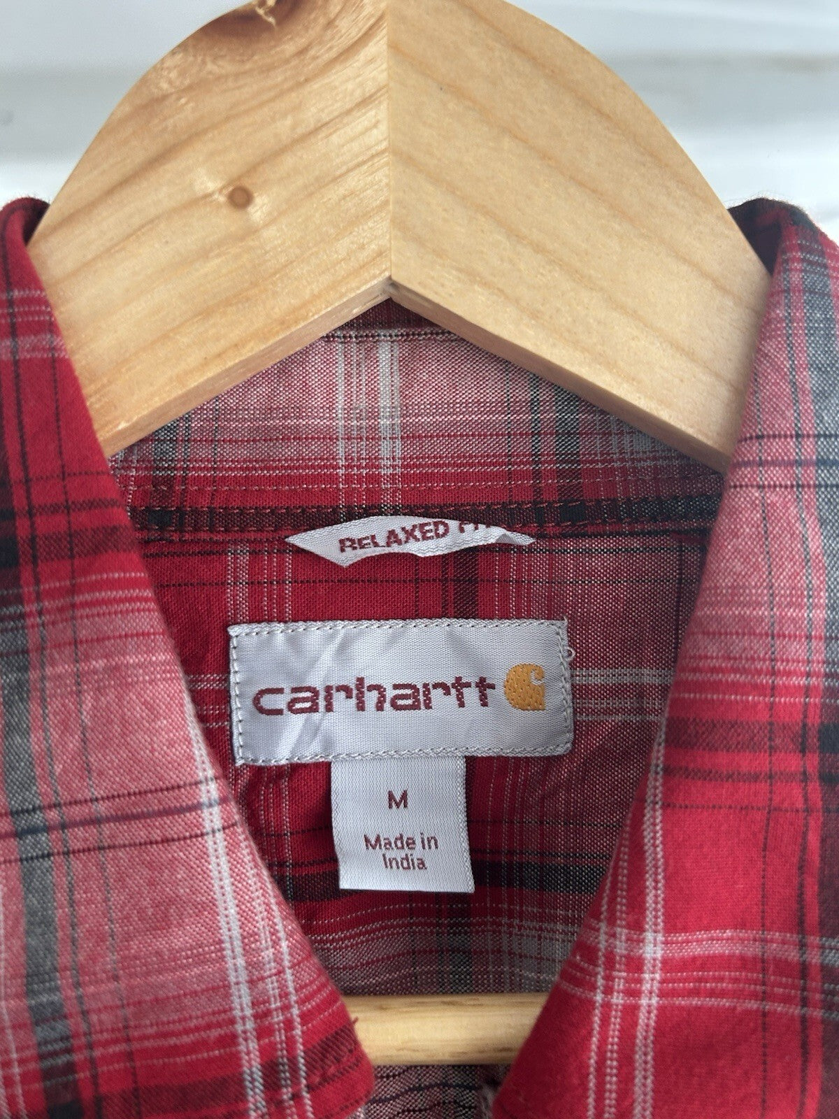 Carhartt Red And White Checked Heavyweight Cotton Shirt, Size M - Relaxed Fit