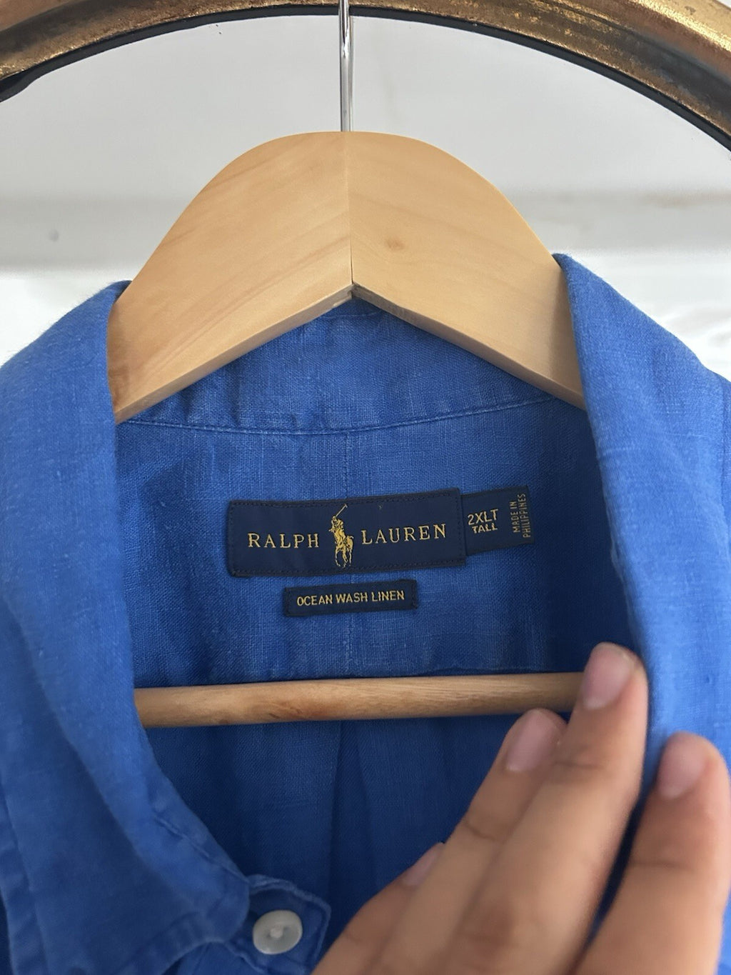 Ralph Lauren 100% Linen Solid Blue Short-Sleeved Shirt, Size 2XL Tall