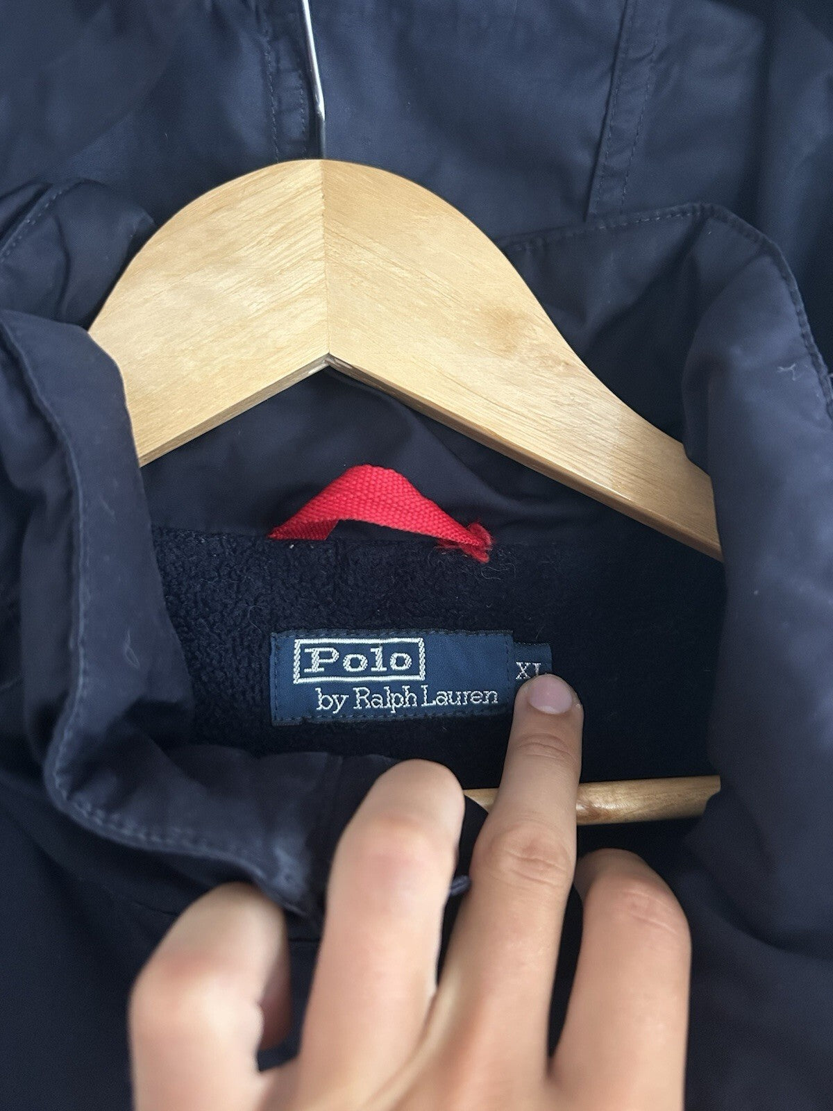 Vintage Ralph Lauren Navy Fleece Lined Hooded Jacket, Size XL