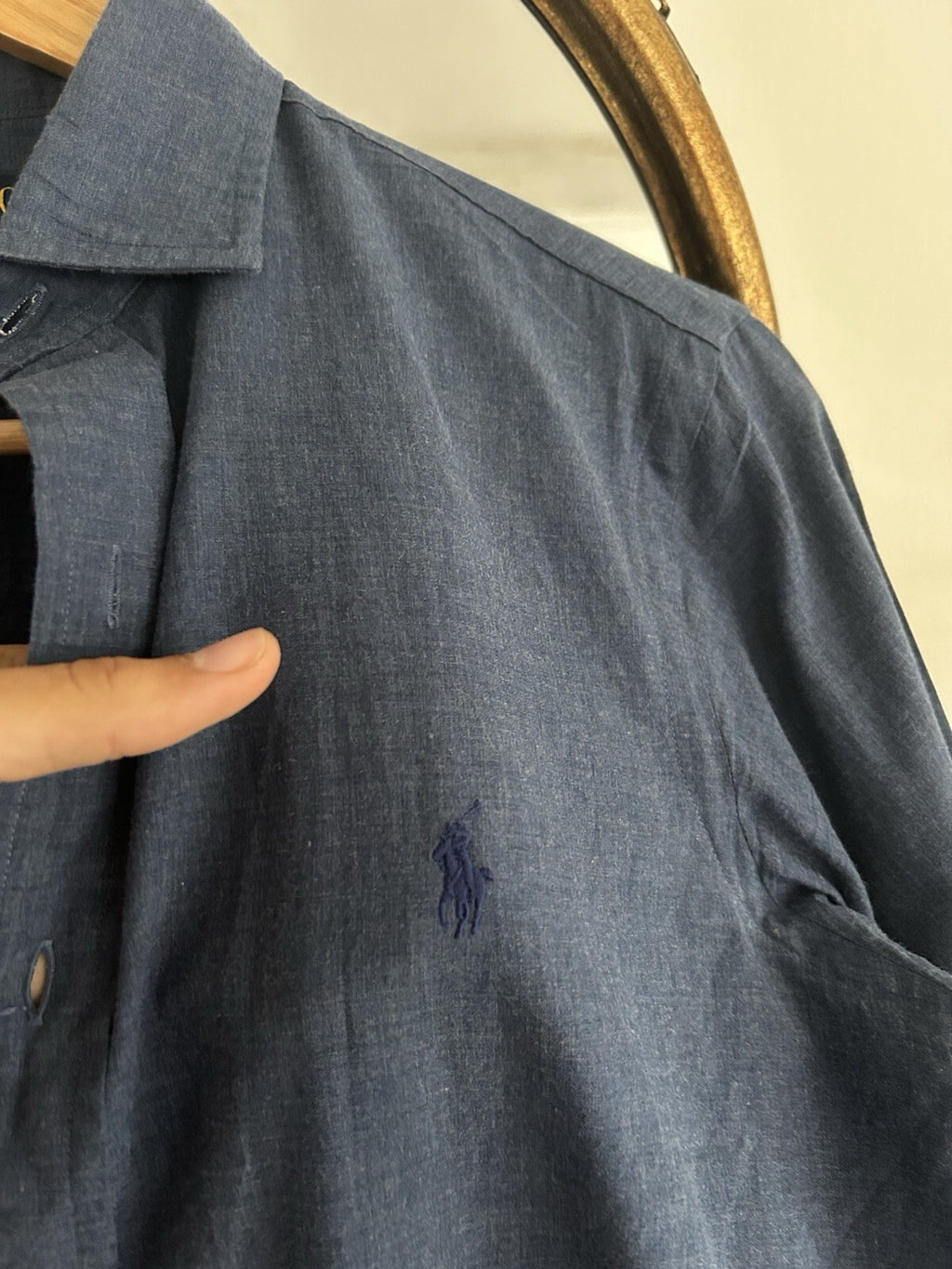 Polo Ralph Lauren Mens XS Blue Heathered Twill Shirt Mother of Pearl Custom Fit
