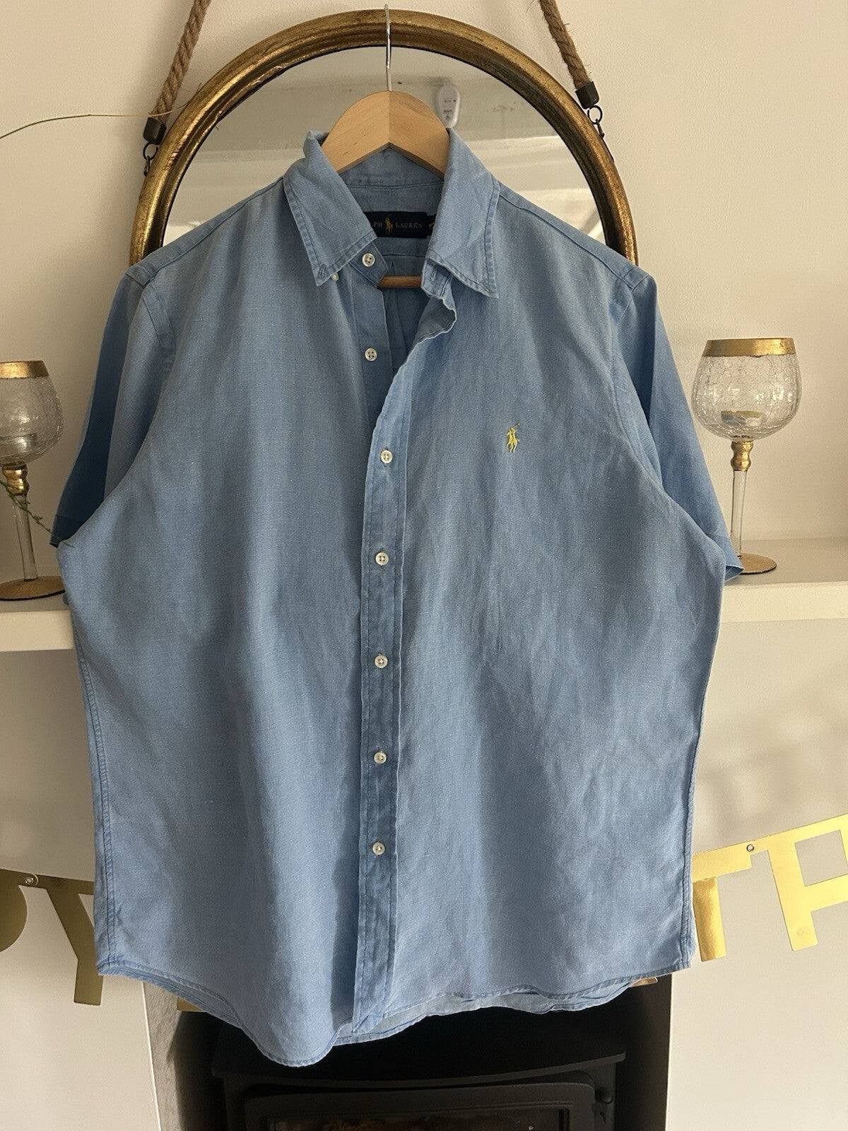 Ralph Lauren 100% Linen Blue Short-Sleeved Shirt, Size M