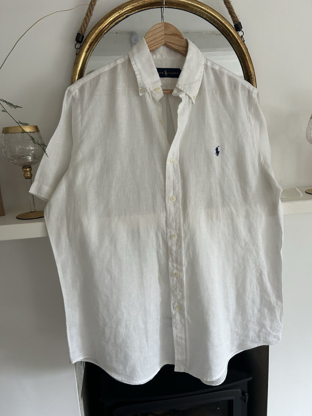 Ralph Lauren 100% Linen Solid White Short-Sleeved Shirt, Size M