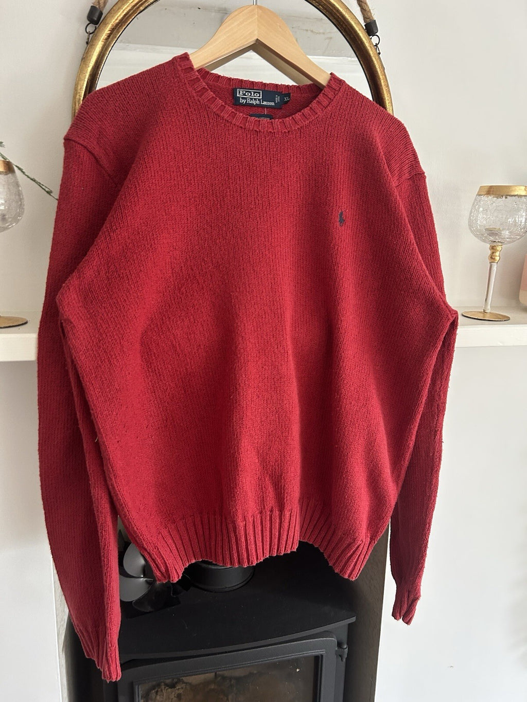 Ralph Lauren Solid Red 100% Cotton Knitted Jumper, Size XL