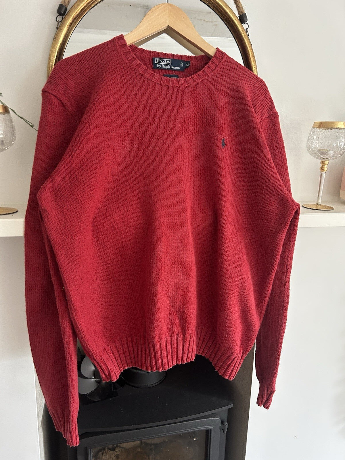 Ralph Lauren Solid Red 100% Cotton Knitted Jumper, Size XL