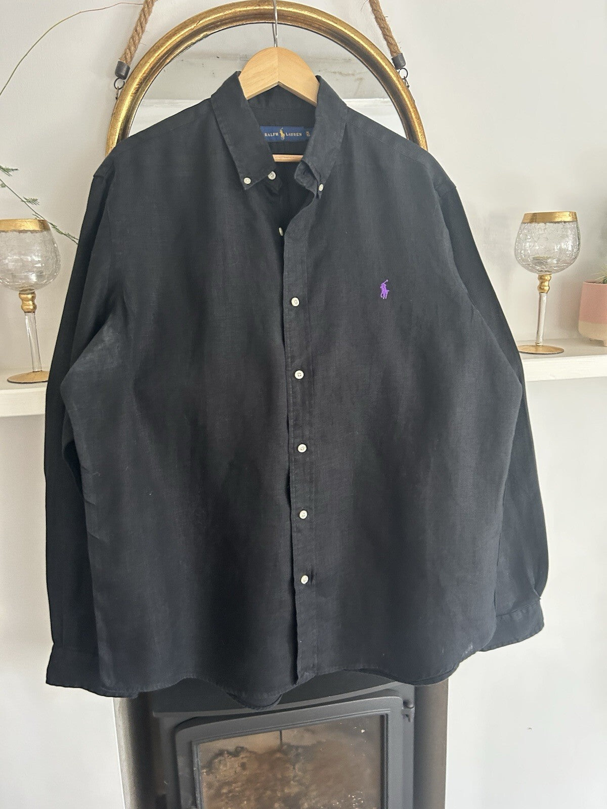 Ralph Lauren 100% Linen Black Long-Sleeved Shirt, Size XL