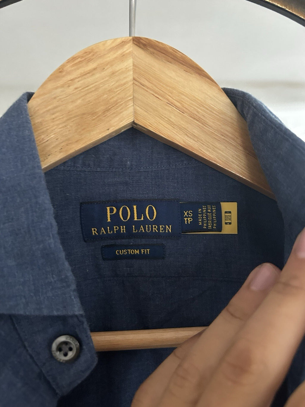 Polo Ralph Lauren Mens XS Blue Heathered Twill Shirt Mother of Pearl Custom Fit