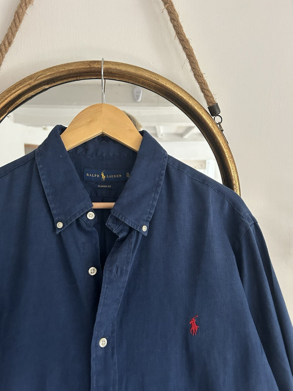 Ralph Lauren 100% Linen Navy Long-Sleeved Shirt, Size XL