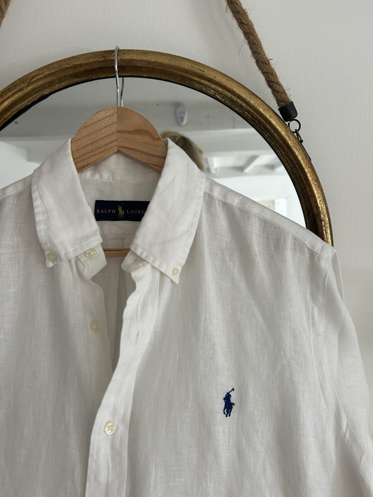 Ralph Lauren 100% Linen Solid White Short-Sleeved Shirt, Size M