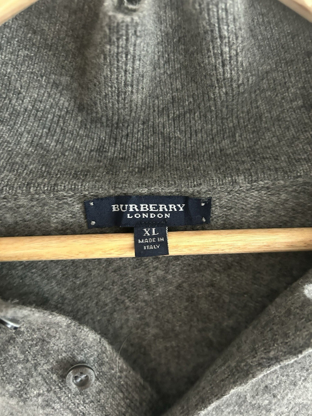 Burberry London Mens XL Grey 100% Lambswool Polo Jumper Made in Italy Equestrian