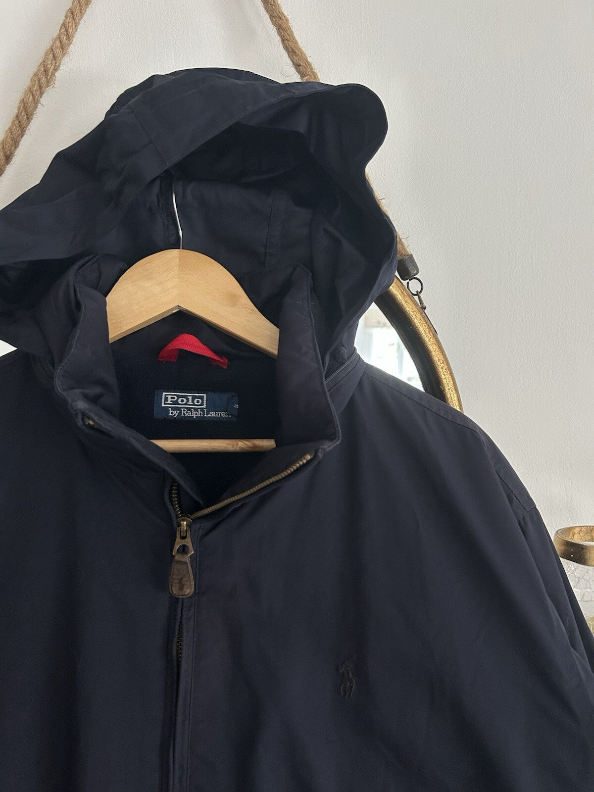 Vintage Ralph Lauren Navy Fleece Lined Hooded Jacket, Size XL