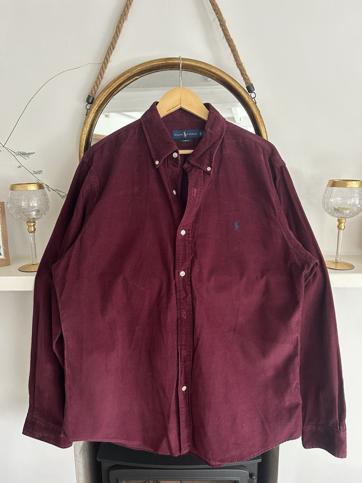 Ralph Lauren Burgundy Corduroy 100% Cotton Shirt, Size XL - Slim Fit