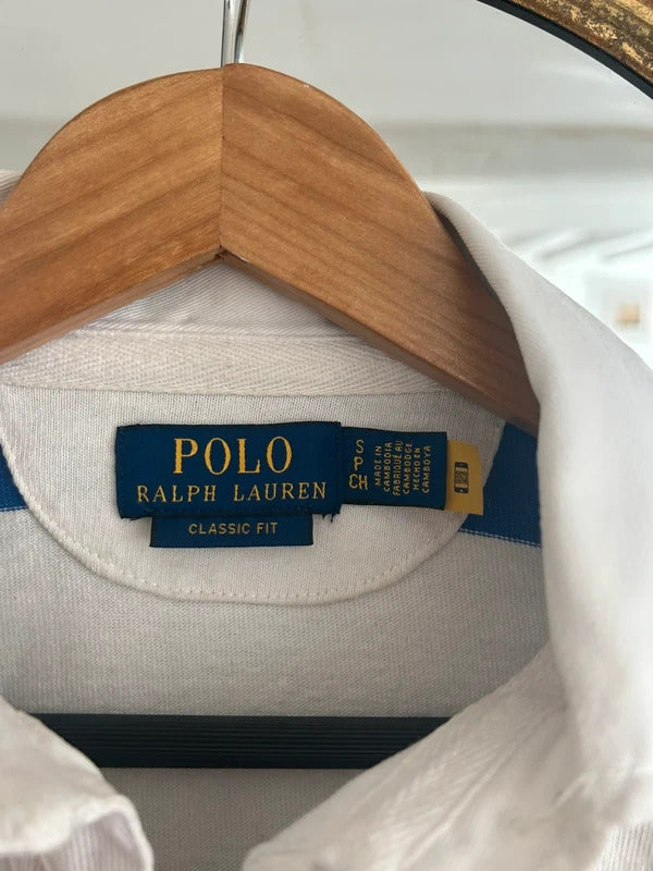 Ralph Lauren Blue and White Striped Rugby Shirt