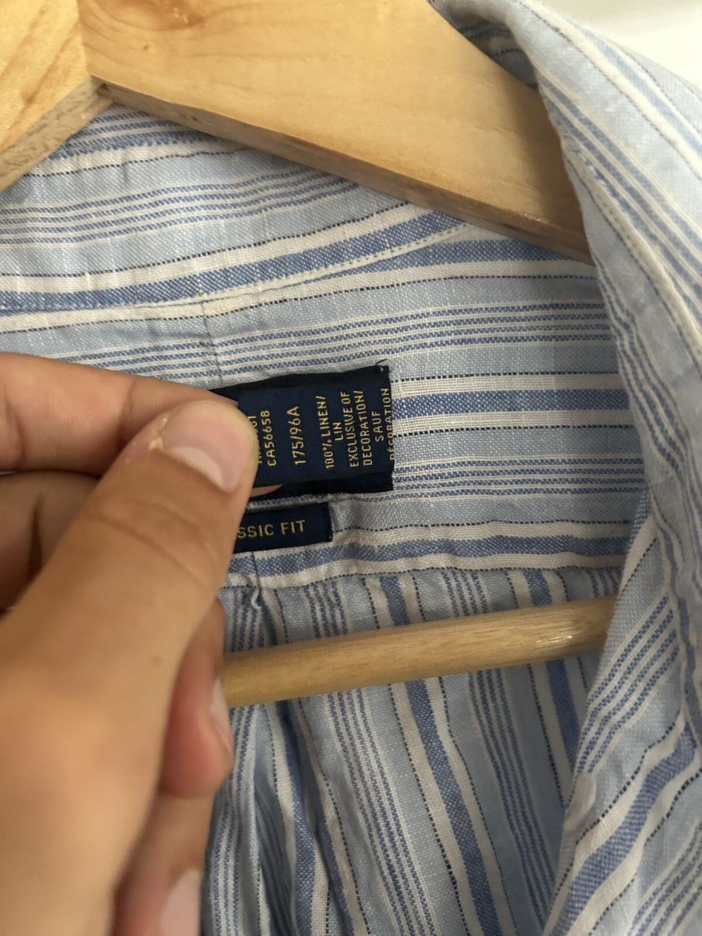 Ralph Lauren 100% Linen Blue And White Striped Long-Sleeved Shirt, Size M