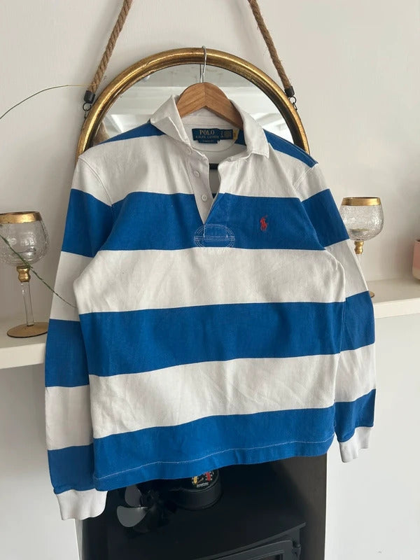 Ralph Lauren Blue and White Striped Rugby Shirt
