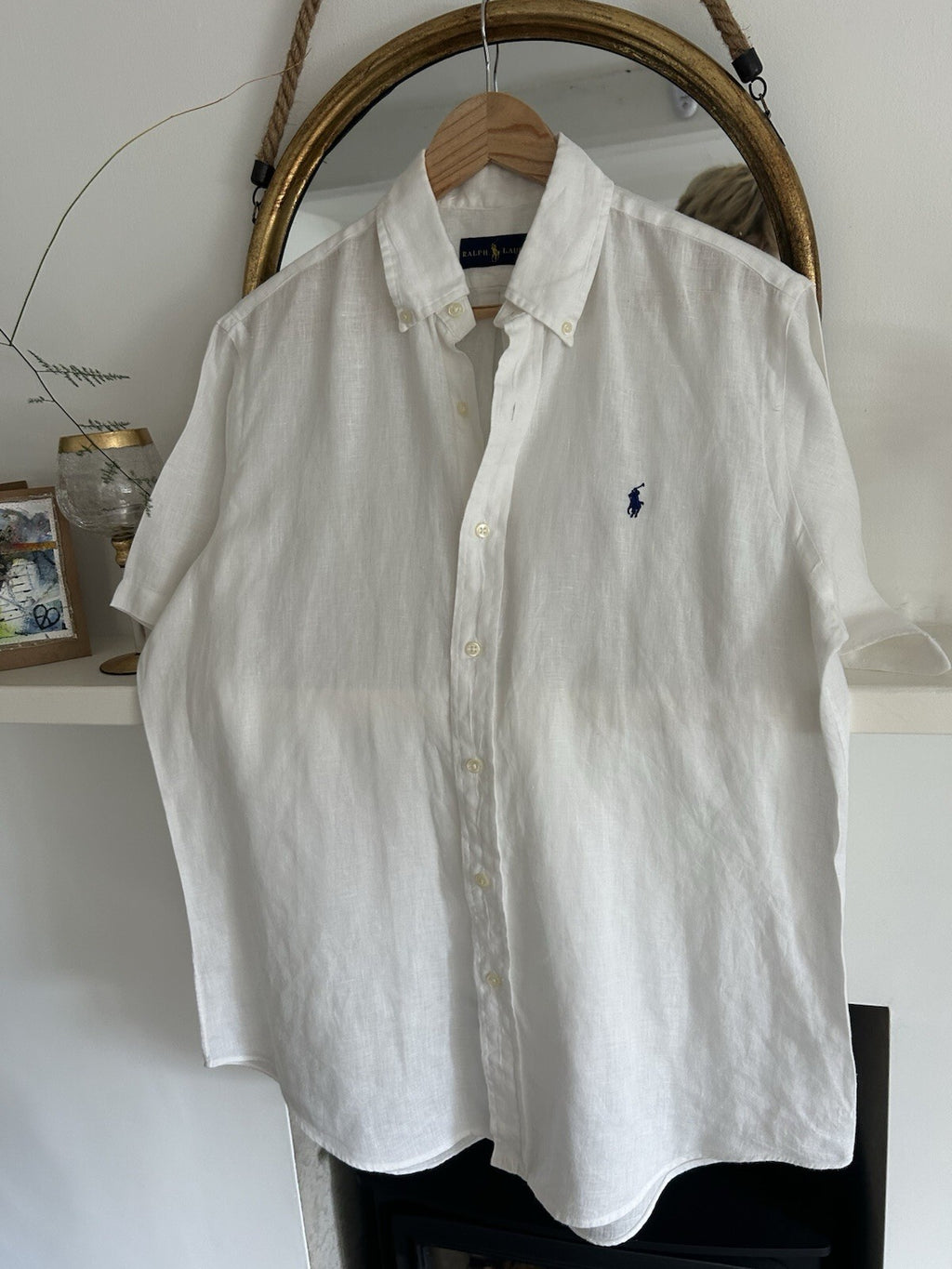 Ralph Lauren 100% Linen Solid White Short-Sleeved Shirt, Size M